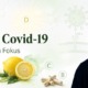 Mit Vitaminen gegen Corona und Covid-19? 10 Headgrafik zu Vitaminen bei Covid-19 mit René Gräber, Zitrone, Molekülen und Vitamin-D-Symbol