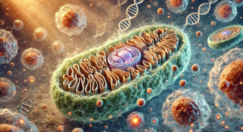 Darstellung (stilisiert) eines Mitochondriums in seiner Zellumgebung.