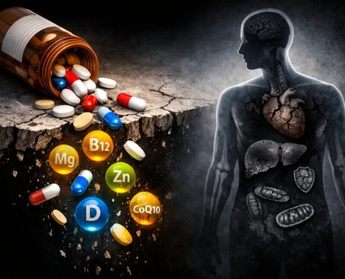 Medikamente als Nährstoffräuber: Tabletten entziehen dem Körper Vitamine und Mineralstoffe wie Vitamin B12, Magnesium, Zink, Vitamin D und Coenzym Q10 – mit Folgen für Organe, Mitochondrien und Energiehaushalt.