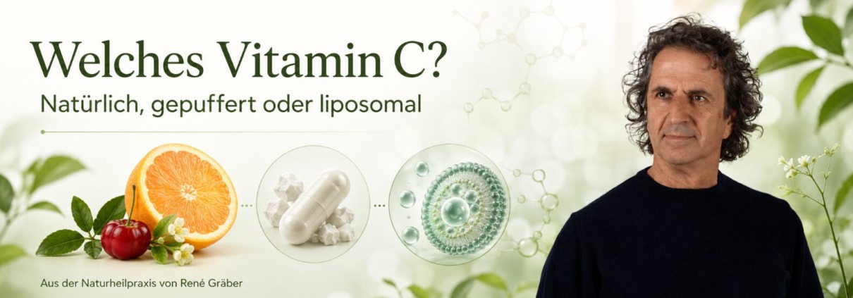 Welches Vitamin C ist das Beste? Natürlich, gepuffert oder liposomal im Vergleich 1 Header zu Vitamin-C-Formen mit René Gräber, Zitrus, gepufferten Kapseln und liposomalen Sphären