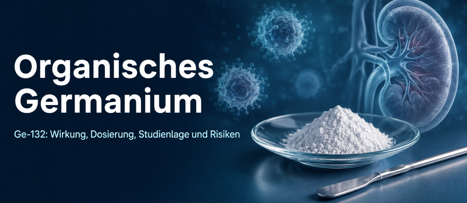 Organisches Germanium (Ge-132): Wirkung, Studien und Risiken 1 Organisches Germanium Ge-132 als weißes Pulver mit medizinischer Darstellung der Niere